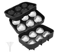 YHT 2 Pack Large Ice Cube and Ball Tray Molds with Lids and a Funnel,Reusable Silicone Square Ice Cube Maker Moulds for Whiskey,Cocktails,Drinks(Black)