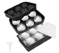 YHT 2 Pack Large Ice Cube and Ball Tray Molds with Lids and a Funnel,Reusable Silicone Square Ice Cube Maker Moulds for Whiskey,Cocktails,Drinks(Black)