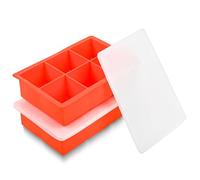 YHT 2 Pack Large Ice Cube Tray Molds with Lids,Black Reusable Silicone Square Ice Cube Maker Moulds for Whiskey,Cocktails,Drinks(Orange)
