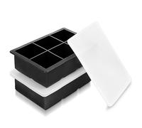 YHT 2 Pack Large Ice Cube Tray Molds with Lids,Black Reusable Silicone Square Ice Cube Maker Moulds for Whiskey,Cocktails,Drinks(Black)
