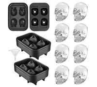 YHT 2 Pack Skull Silicone Ice Cube Trays, Ice Cube Moulds for Whiskey, Easy Release Ice Tray with Lid,Novelty Ice Mold for Cocktails, Black