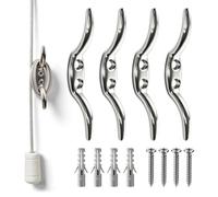 YHTCC 4Pcs Cord Cleat Hooks, Blind Curtain Cord Winder with Screws (Silver) | Heavy Duty Metal Blind Curtain Cord Winder, for Outdoor Roller Blinds, Blinds, Washing Line