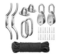 YHTCC M20 Stainless Steel Washing Line System Heavy Duty Pulley Wheel Set | Washing Line Pulley System 20m/6mm Nylon Rope, Cleat Hooks, 360° Swivel Pulley Block for Indoor Outdoor Use