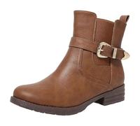 YHTRFDMSG Fashion Chic Ankle Strap Boots for Women - Light Brown Round Toe Side Zipper Block Heel Booties with Buckle Detail, Comfortable Casual Dressy Ladies Short Boots (Light brown,7.5)
