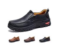 YHTRFDMSG Men's Slip On Casual Outdoor Loafers, Classic Comfort Leather Elastic Non-Slip Arch Support Handmade Driving Hiking Dress Walking Shoes (Black,9.5)