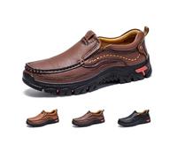 YHTRFDMSG Men's Slip On Casual Outdoor Loafers, Classic Comfort Leather Elastic Non-Slip Arch Support Handmade Driving Hiking Dress Walking Shoes (Dark Brown,6.5)