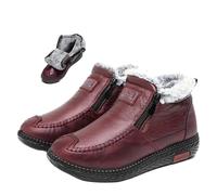 YHTRFDMSG New Fleece Thickened Warm Snow Boots, Women's Waterproof Non-Slip Warm Cotton Leather Boots Wide Width Front Zips Ankle Boot (Red,39EU)