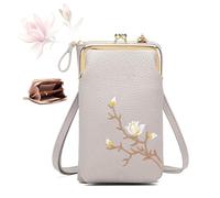 YHTRFDMSG Women Sling Cross-Body Wallet with Mobile Cell Phone Holder, Cell Phone Handbags with Card Slots Mini Coin Clutch Bag (Grey)