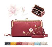 YHTRFDMSG Women Sling Cross-Body Wallet with Mobile Cell Phone Holder, Cell Phone Handbags with Card Slots Mini Coin Clutch Bag (Red)