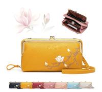 YHTRFDMSG Women Sling Cross-Body Wallet with Mobile Cell Phone Holder, Cell Phone Handbags with Card Slots Mini Coin Clutch Bag (Yellow)