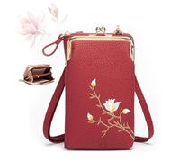 YHTRFDMSG Women Sling Cross-Body Wallet with Mobile Cell Phone Holder, Cell Phone Handbags with Card Slots Mini Coin Clutch Bag (Red)