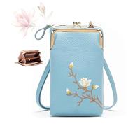YHTRFDMSG Women Sling Cross-Body Wallet with Mobile Cell Phone Holder, Cell Phone Handbags with Card Slots Mini Coin Clutch Bag (Blue)