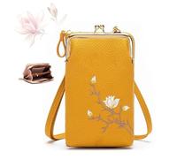 YHTRFDMSG Women Sling Cross-Body Wallet with Mobile Cell Phone Holder, Cell Phone Handbags with Card Slots Mini Coin Clutch Bag (Yellow)