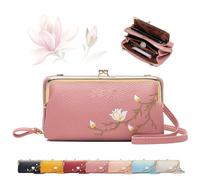 YHTRFDMSG Women Sling Cross-Body Wallet with Mobile Cell Phone Holder, Cell Phone Handbags with Card Slots Mini Coin Clutch Bag (Dark Pink)