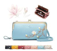 YHTRFDMSG Women Sling Cross-Body Wallet with Mobile Cell Phone Holder, Cell Phone Handbags with Card Slots Mini Coin Clutch Bag (Blue)