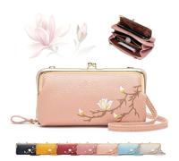 YHTRFDMSG Women Sling Cross-Body Wallet with Mobile Cell Phone Holder, Cell Phone Handbags with Card Slots Mini Coin Clutch Bag (Light Pink)