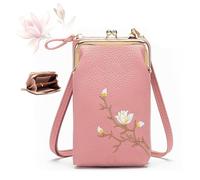 YHTRFDMSG Women Sling Cross-Body Wallet with Mobile Cell Phone Holder, Cell Phone Handbags with Card Slots Mini Coin Clutch Bag (Dark Pink)