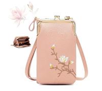 YHTRFDMSG Women Sling Cross-Body Wallet with Mobile Cell Phone Holder, Cell Phone Handbags with Card Slots Mini Coin Clutch Bag (Light Pink)