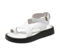YHTRFDMSG Women's Genuine Leather Platform Roman Sandals, 2024 Summer Ankle Strap Sandals Flip-Flops Beach White Gladiator Sandal (42EU,White)