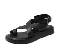 YHTRFDMSG Women's Genuine Leather Platform Roman Sandals, 2024 Summer Ankle Strap Sandals Flip-Flops Beach White Gladiator Sandal (43EU,Black)