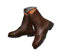 YHTRFDMSG Women's Mid Calf Combat Boots Leather Lace Up Motorcycle Riding Booties Round Toe Chunky Lug Sole Side Zipper Ankle Booties, Non-slip Waterproof Hiking Walking Boots for Women (Brown,5)