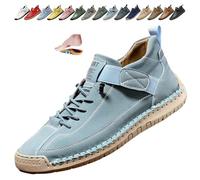 YHTRFDMSG Women's Orthopedic Ankle Boots, Waterproof Leather Slip on Work Boots Lightweight Running Walking Shoes Outdoor Slip on Booties for Hiking Camping Driving (37EU,Lake Blue)