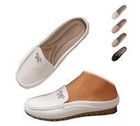 YHTRFDMSG Women's Slip On Leather Mules Soft Sole Backless Loafers Lightweight Non Slip Round Toe Flat Shoes for Summer Walking (4,White)