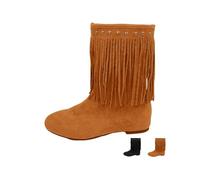 YHTRFDMSG Women's Western Cowboy Boots, Fringe Knee High Wide Calf Boots for Women, Faux Suede Pull On Flat Heel Mid Calf Boots, Easier On & Off (Brown,3)