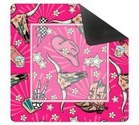 Yhtrg Hot Pink Western Mahjong Mat for Table 31.5 x 31.5 in, Retro Disco Cowgirl Country Southwest Anti-Slip Mahjong Table Cover Tablecloth for Poker Board Card Tile Game Dominoes