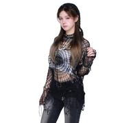 YHUCTRE Fairy Grunge Clothes Y2k Clothes Y2k Spider Web Hollow Hole Design Spice Girl Hooded Pullover Knit Top Sweater Women, Black Without Hat, Large