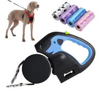 YHUEGH Flowleash Two Point Control Dog Leash, 9.8ft Long Double Handle Dog Leash with LED Light & Poop Bag Dispenser, No Tangle Training Leashes for Obedience Training Easy to Use blue