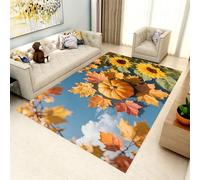 YHUERC Autumn Area Carpet,160x200 cm Blue Sky and White Clouds Carpet,Pumpkin Maple Leaf Sunflower Harvest Rug,Thanksgiving Rug,Autumn Harvest Rugs,Home Decorations for the Living Room