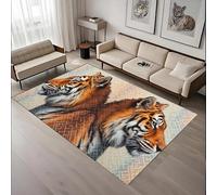 YHUERC Beast Tiger Animal 3D Area Rug, 140x200cm Moroccan Abstract Rug, Colorful Lines Tribal Tiger Print Mat, Washable kitchen Decor Carpet, Entrance Bedroom Kids Playroom Anti-Slip Crawling Mat.