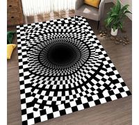 YHUERC Black and White Checkered Area Rug, 60x110cm Optical Illusion Rug, 3D Geometric Illusion Rug, Large Rug for Living Room Bedroom, Home Decor Office Rug, Indoor Non-Slip Soft Washable Rug.