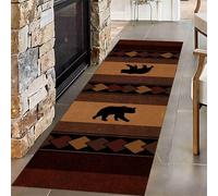 YHUERC Black Bear Hallway Rug, 60x200cm Southwestern Tribal Runner Area Rug, Aztec Rustic Runner Rugs, Washable Hallway Carpet, for Living Room, Kitchen, Bedroom, Laundry Room, Fireplace Front.