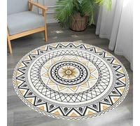 YHUERC Black White Round Large Rug, 100cm Bohemian Mandala Pattern Carpet, Living Room Yellow Triangle Anti-Slip Rug, Soft Washable Bedside Carpet, for Kitchen Bedroom Kids Room Decor.