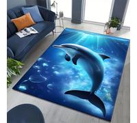 YHUERC Blue Area Ocean Carpet,60x90cm 3D Dolphin Carpet,Undersea World Area Rugs,Soft,Non-Slip and Machine Washable Easy-Care Mats,for Ocean Room Decoration, Living Room Rest and Play