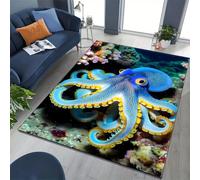 YHUERC Blue-Ringed Octopus Rectangular Printed Carpet,120x180cm Deep-Sea Creatures Rugs,Ocean Rug Bedroom,Household Modern Rug,Soft, Non-Slip and Machine Washable,for Boys' and Girls' Bedrooms