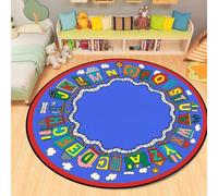 YHUERC Blue Round Letter Area Carpet,150cm Train Track Carpet Made of Letters,Blue Sky and White Clouds Children's Learning Rug,Non-Slip Indoor Rugs,Soft Living Room Rug,Machine Washable Baby Room Mat