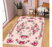 YHUERC Boho Floral Area Rug, 60x110cm Pink Washable Printed Carpet, Modern Retro Decorative Non-Slip Large Rug, Soft Lint-Free Floor Mat, for Living Room Kitchen Bedroom Hallway Entryway Bath Laundry