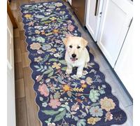 YHUERC Boho Hallway Floral Runner Rug, 60x300cm Washable Non Slip Low Pile Area Rug for Kitchen Front Door Soft Non-Slip Carpet, for Bathroom Durable Floor Mat for Bedroom Nursery (Blue/Purple)