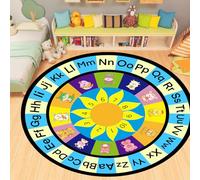 YHUERC Colorful Cartoon Round Children's Learning Alphabet Carpet,180cm ABC Learning Carpet,Number Animal Educational Rug,Soft,Machine Washable Non-Slip Mats,for Living Room Children's Bedroom