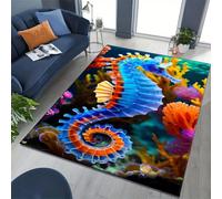 YHUERC Colorful Seahorse Carpet,180x230cm Undersea World Marine Life Area Rugs,Nautical Themed Carpet,3D Animal Rug,Soft Non-Slip Machine Washable Foldable Rectangular Rugs,Multi-Size and Multi-Color
