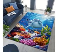 YHUERC Colorful Undersea Animal World Carpet,60x90 cm 3D Soft Dolphin Carpet,Non-Slip Fishs Rugs,Machine Washable Coral Rug,Underwater Rectangle Rug,Various Sizes to Suit All Indoor Areas
