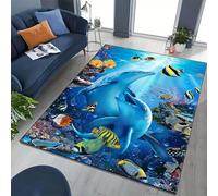 YHUERC Colorful Undersea World Carpet,60x110cm Ocean Dolphin Carpet,Fish Rug,Marine Animal Rugs,Short Velvet,Crystal Velvet,Non-Slip Backing,Soft Washable,for Living Room,Bedroom,Dining Room,Balcony
