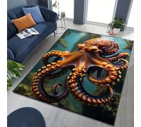 YHUERC Dark Orange Octopus Carpet,100x150cm Non-Slip Ocean Carpet,Fantasy Marine Life Rug,Rectangular Printed Rug,Soft, Machine-Washable Non-Slip Mat,Various Sizes for all Indoor Areas