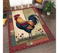 YHUERC Farm Henhouse Chicken Area Rug, 60x110cm for Entrance Kitchen Non-Slip Carpet, Art Rooster Indoor Floor Mat, Colorful Plaid Rugs, Vintage Decorative Rug, Washable Rooster Floor Carpet.