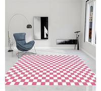 YHUERC Full Size Pink Checkered Area Rug, 160x200cm Checkers Checkerboard Pattern Carpet, Modern Geometric Living Room Decor Non-Slip Washable Play Mat, for Living Room Kids Bedroom Playroom Rug.