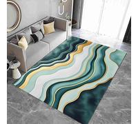 YHUERC Gold Marble Luxury Area Rug, 120x180cm Washable Abstract Wave Carpet, Modern Teal Print Rug, 3D Crystal Velvet Rubber Anti-Slip Carpet, for Living Room Bedroom Kids Room Nursery Floor Mats.