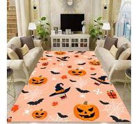 YHUERC Halloween Area Carpet,160x200cm Spider Web Pumpkin Bat Witch Hat Bone Carpets,Brown Personalised Halloween Rug,Non-Stain,Non-Slip Machine Washable Indoor Rectangular Rugs,for all Indoor Areas
